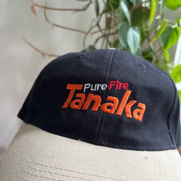 vintage PURE FIRE TANAKA MOTORS baseball cap black beige strapback - Picture 2 of 7